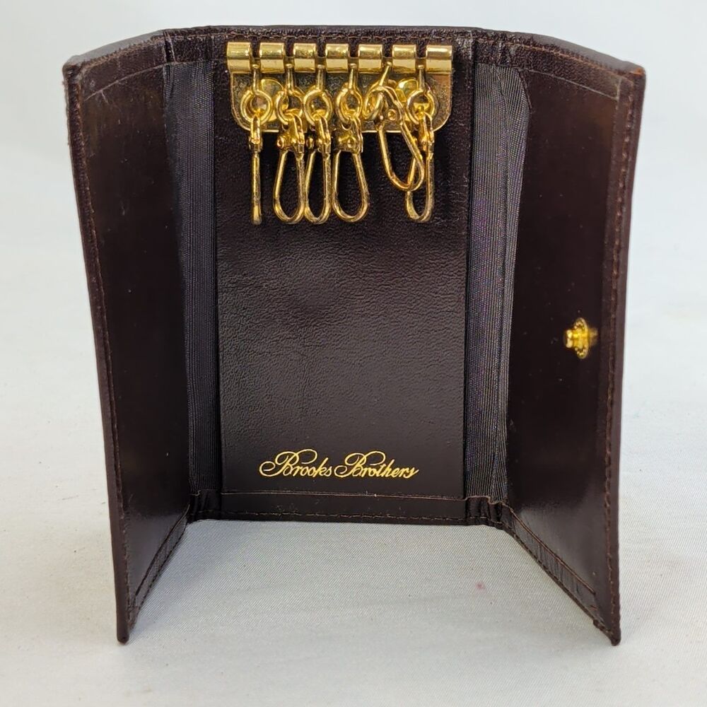 Brooks Brothers Golden Fleece Logo Key Case Wallet Brown Tan Monogram Leather Tr